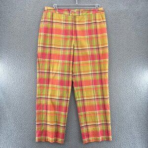 Liz Golf Pants Womens 14 Audra Pink Green Plaid Linen Blend Tapered Leg Pocket